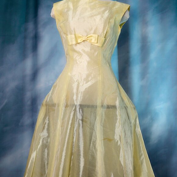 Vintage Pale Yellow 50's Party Dress with Slip - Picture 8 of 14